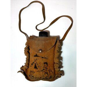 Vintage Yellowstone National Park Souvenir Toy Fringed Leather Water Bottle